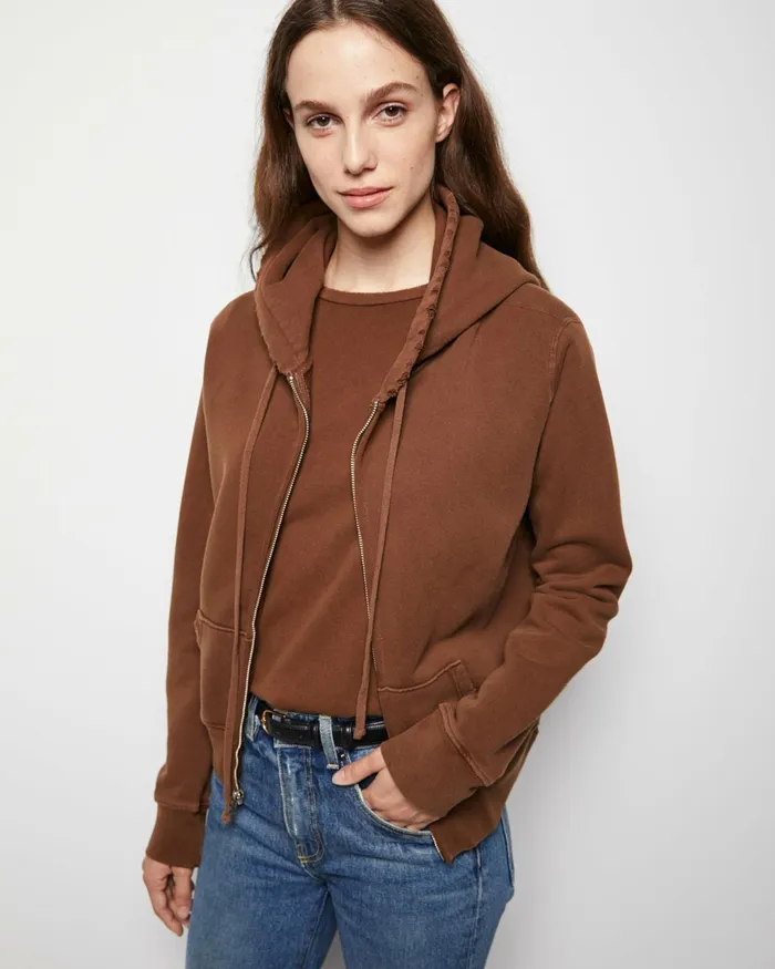 CALLIE ZIP UP HOODIE Cocoa Women Nili Lotan Knits and Sweaters