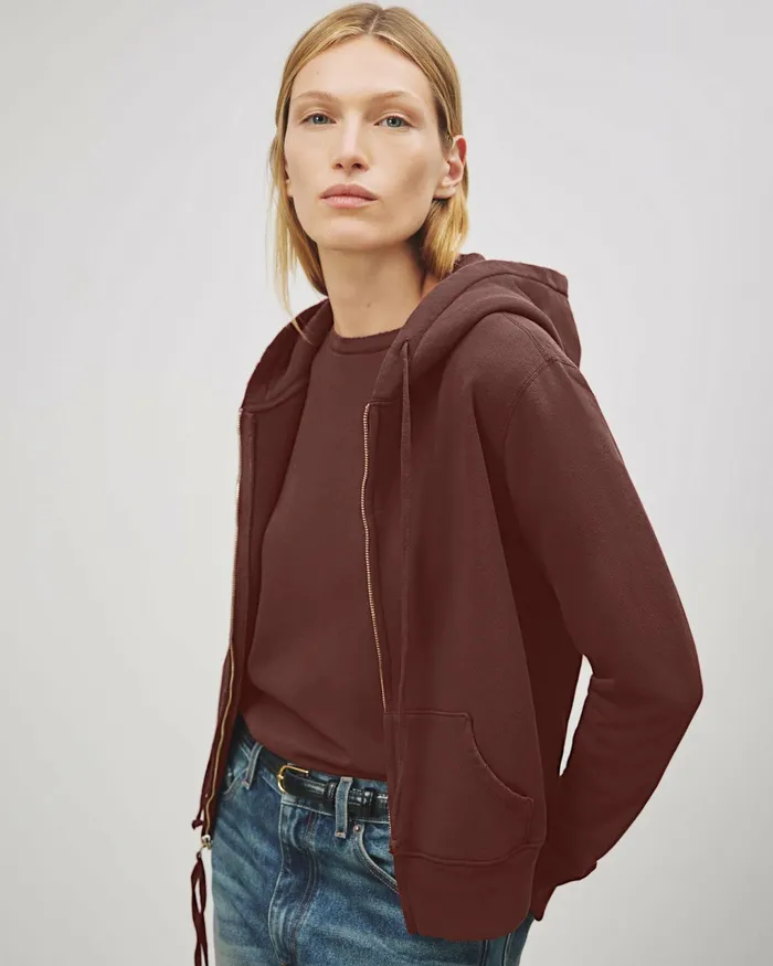 CALLIE ZIP UP HOODIE Cocoa Women Nili Lotan Knits and Sweaters