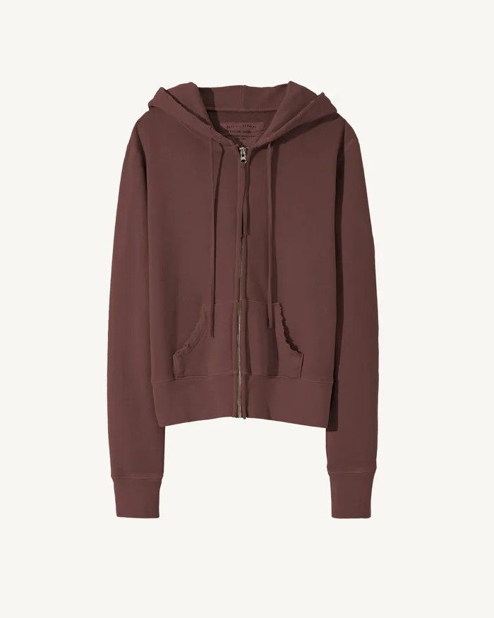 CALLIE ZIP UP HOODIE Cocoa Women Nili Lotan Knits and Sweaters