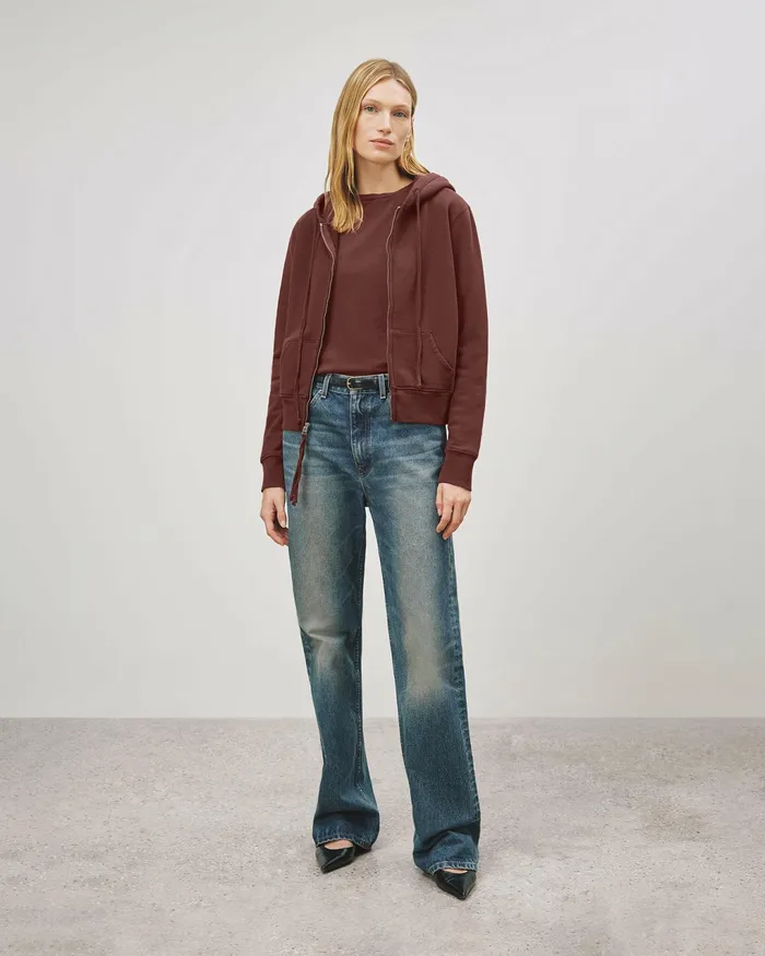 CALLIE ZIP UP HOODIE Cocoa Women Nili Lotan Knits and Sweaters