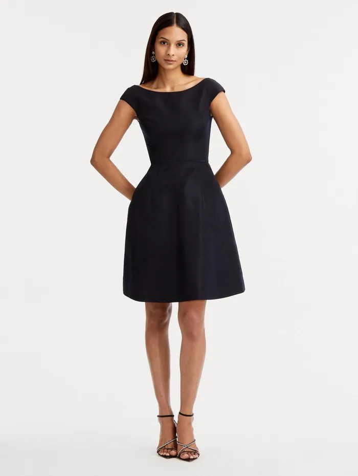 Cap Sleeve Ruffle Back Dress Dark Navy Women Oscar De La Renta Dresses