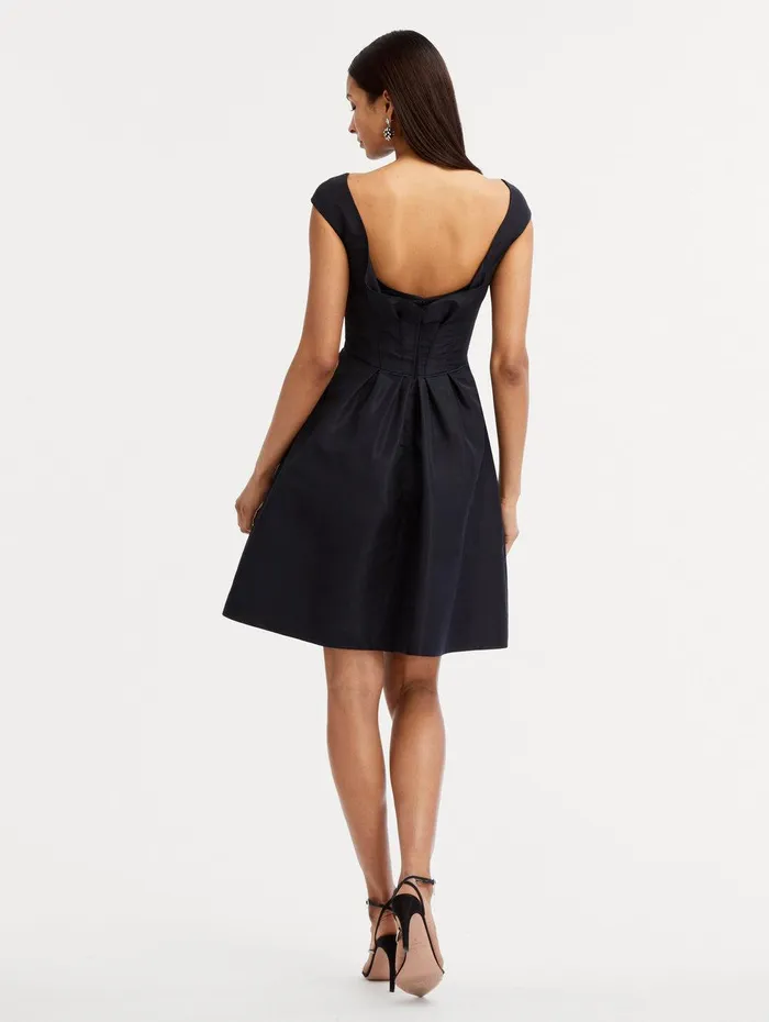 Cap Sleeve Ruffle Back Dress Dark Navy Women Oscar De La Renta Dresses