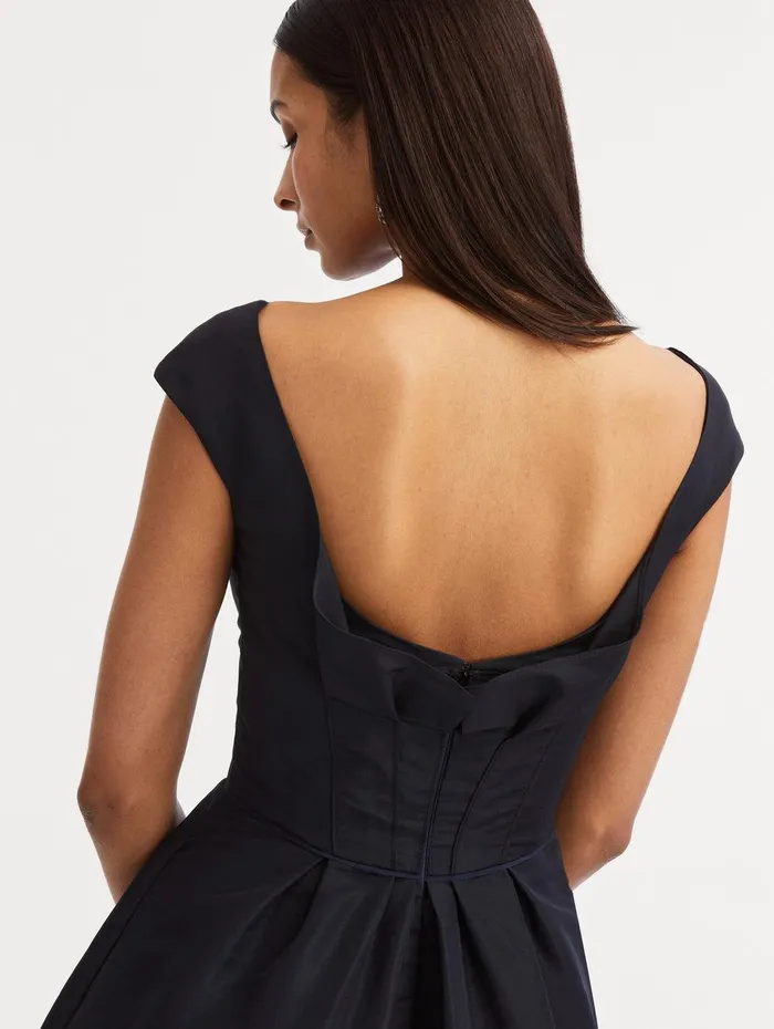 Cap Sleeve Ruffle Back Dress Dark Navy Women Oscar De La Renta Dresses
