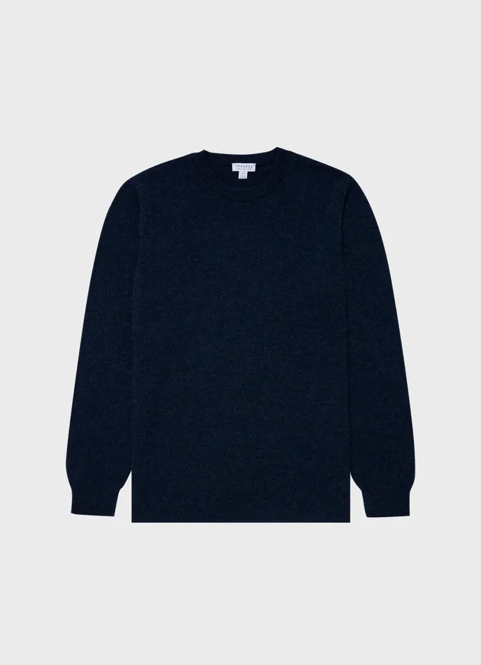 Cashmere Crew Neck Jumper Navy Melange Men SUNSPEL Knitwear
