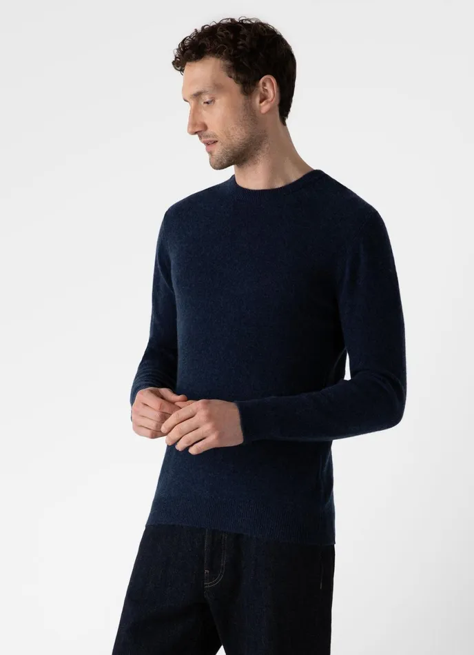 Cashmere Crew Neck Jumper Navy Melange Men SUNSPEL Knitwear