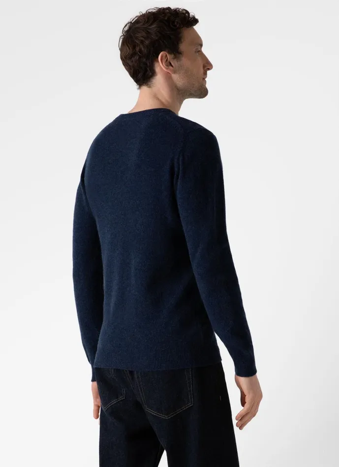 Cashmere Crew Neck Jumper Navy Melange Men SUNSPEL Knitwear