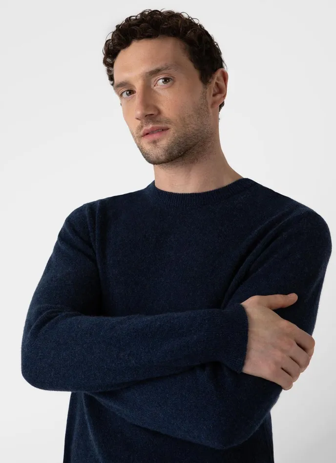 Cashmere Crew Neck Jumper Navy Melange Men SUNSPEL Knitwear