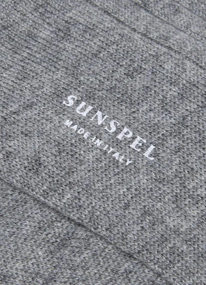 Cashmere Ribbed Socks Mid Grey Melange Men SUNSPEL Socks