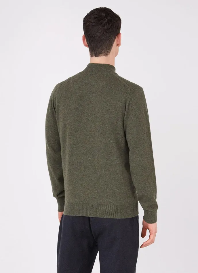 Cashmere Zip Neck Jumper Dark Moss Men SUNSPEL Knitwear