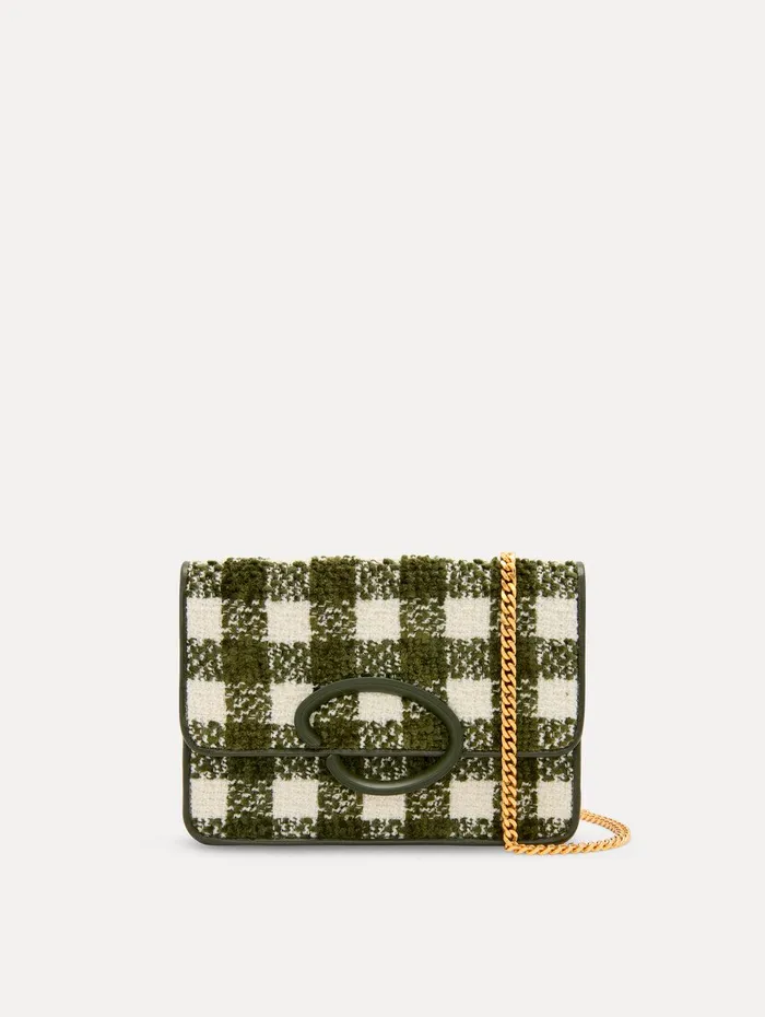 Chenille Check Tweed O Pochette Ivory Olive Women Oscar De La Renta Handbags