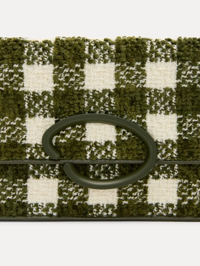 Chenille Check Tweed O Pochette Ivory Olive Women Oscar De La Renta Handbags Chenille Check Tweed O Pochette Ivory Olive Women Oscar De La Renta Handbags