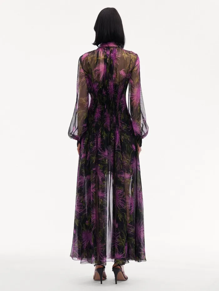 Chrysanthemum Chiffon Maxi Dress Purple Navy Women Oscar De La Renta Dresses Chrysanthemum Chiffon Maxi Dress Purple Navy Women Oscar De La Renta Dresses