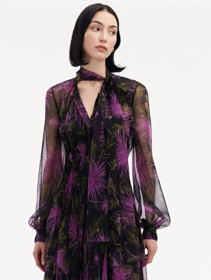 Chrysanthemum Chiffon Maxi Dress Purple Navy Women Oscar De La Renta Dresses Chrysanthemum Chiffon Maxi Dress Purple Navy Women Oscar De La Renta Dresses