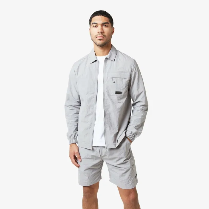 Closure London Crinkle Nylon Tech Overshirt Frost Grey Men Overshirts