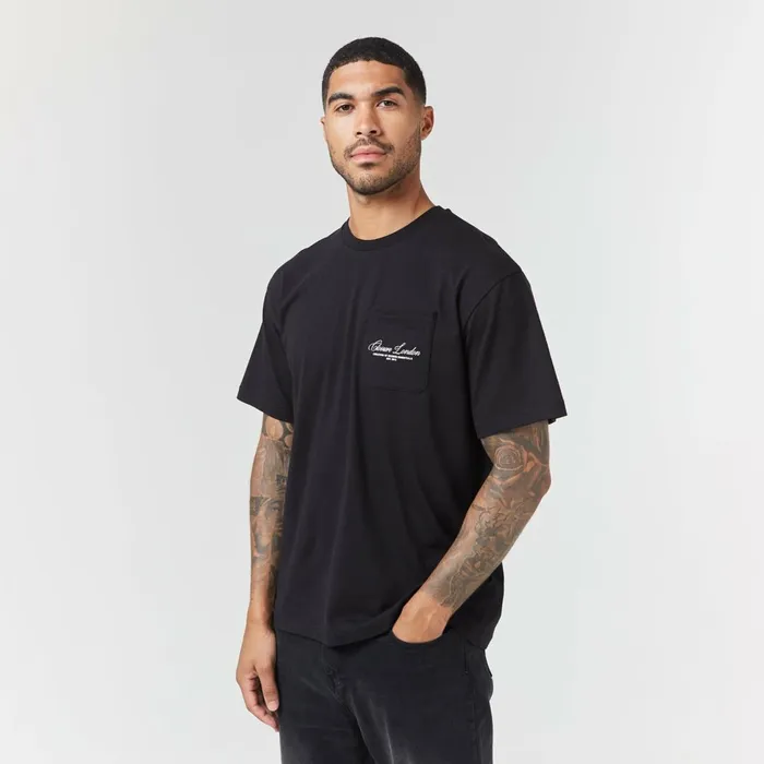 Closure London Script Logo Pocket TShirt Black Men TShirts
