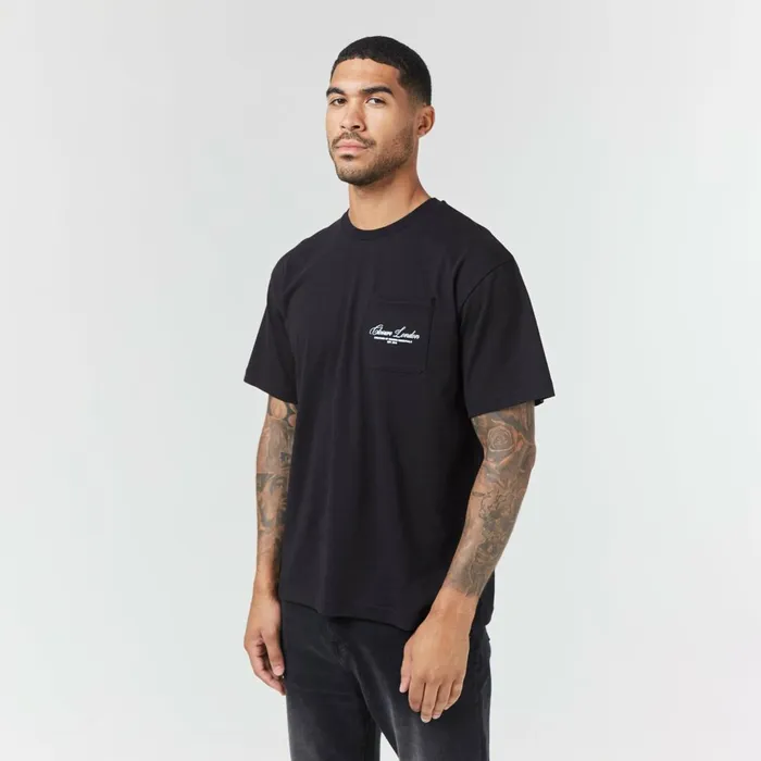 Closure London Script Logo Pocket TShirt Black Men TShirts