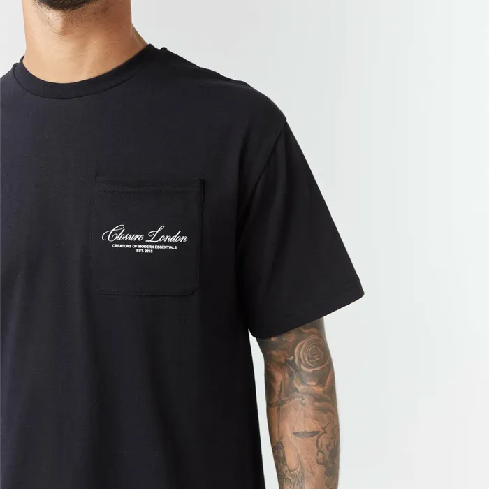 Closure London Script Logo Pocket TShirt Black Men TShirts