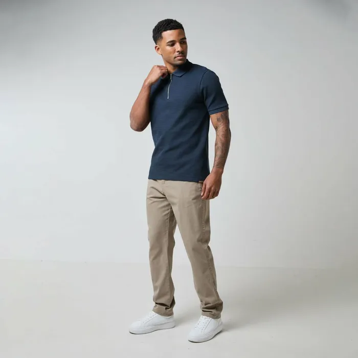 Closure London Tonal Knit Zipped Polo Navy Men Knitwear