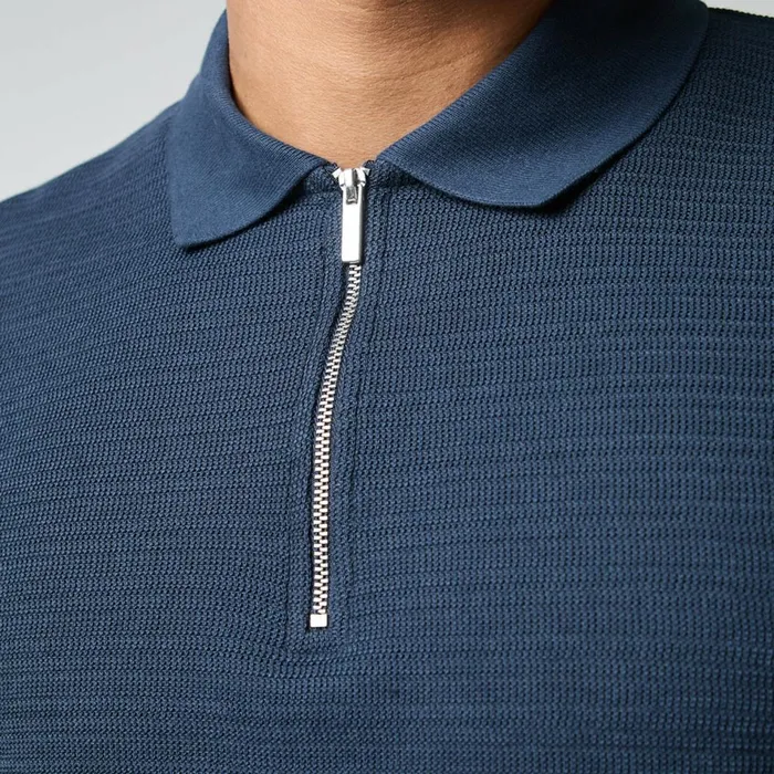 Closure London Tonal Knit Zipped Polo Navy Men Knitwear