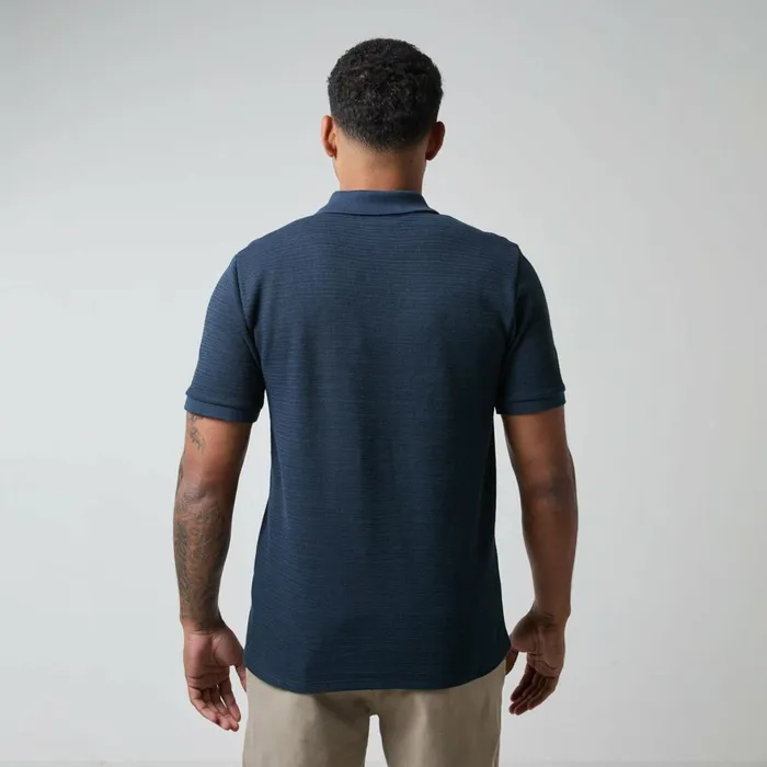 Closure London Tonal Knit Zipped Polo Navy Men Knitwear