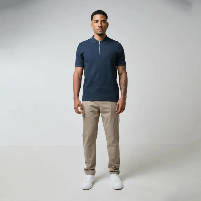 Closure London Tonal Knit Zipped Polo Navy Men Knitwear