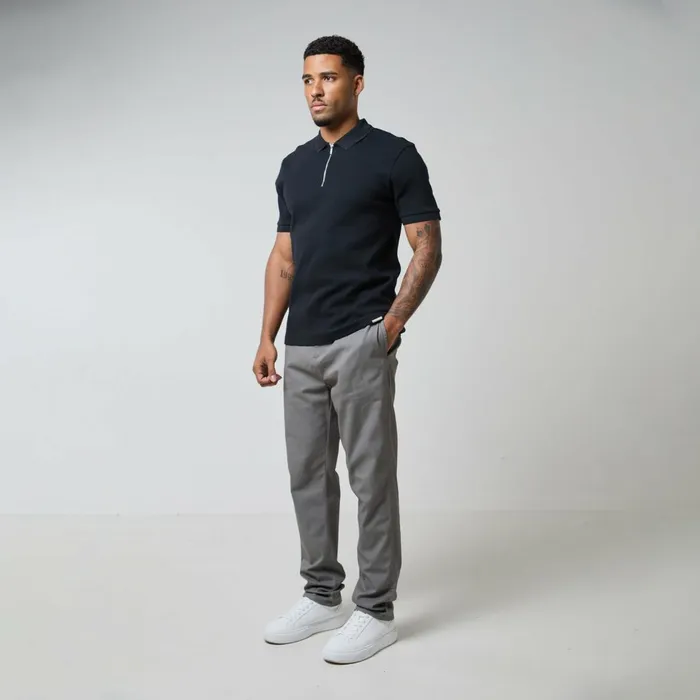 Closure London Waffle Zipped Polo Black Men Shorts