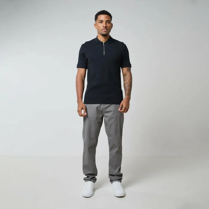 Closure London Waffle Zipped Polo Black Men Shorts
