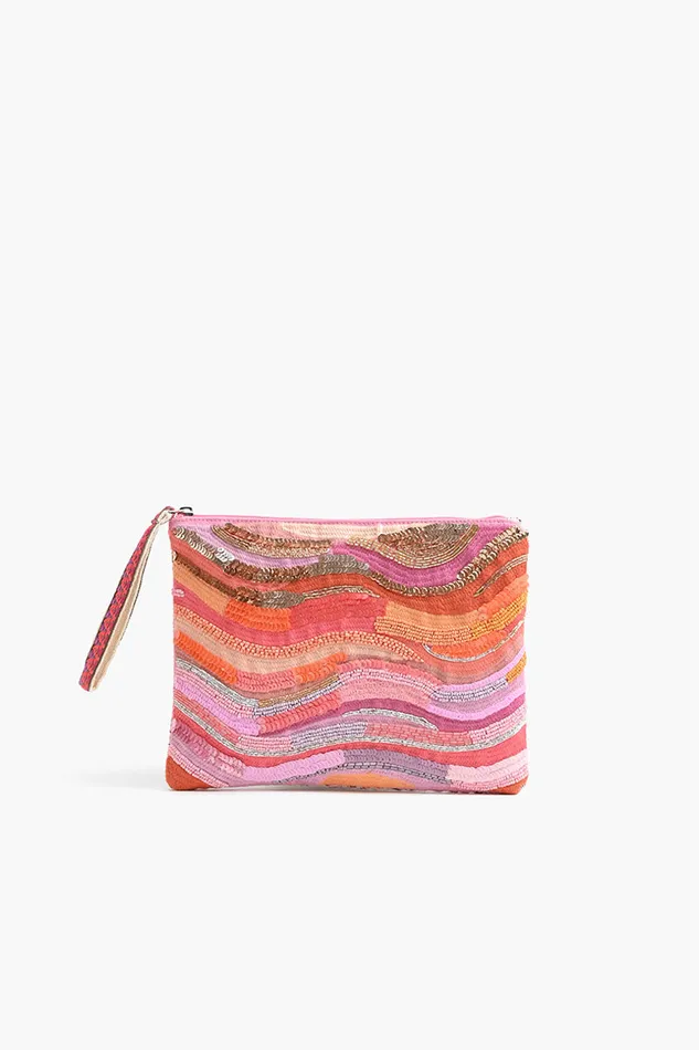 Clutches America and Beyond Women Orange to Mauve Ombre Embellished Top Zip Clutch