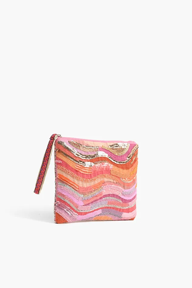 Clutches America and Beyond Women Orange to Mauve Ombre Embellished Top Zip Clutch