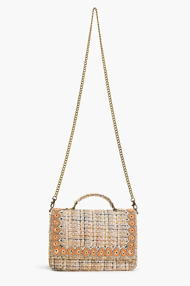 Clutches Hand Held beaded Clutch with Adjustable Chain Natural America and Beyond Women