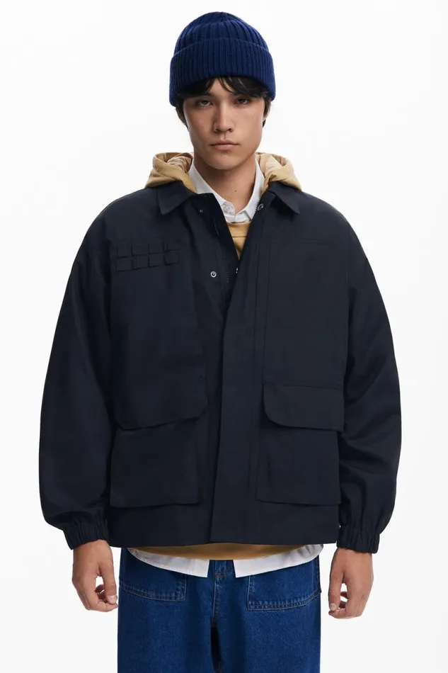 Coats And Jackets Men Desigual Windbreaker With A Hood Black