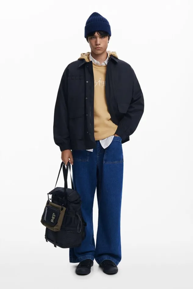 Coats And Jackets Men Desigual Windbreaker With A Hood Black
