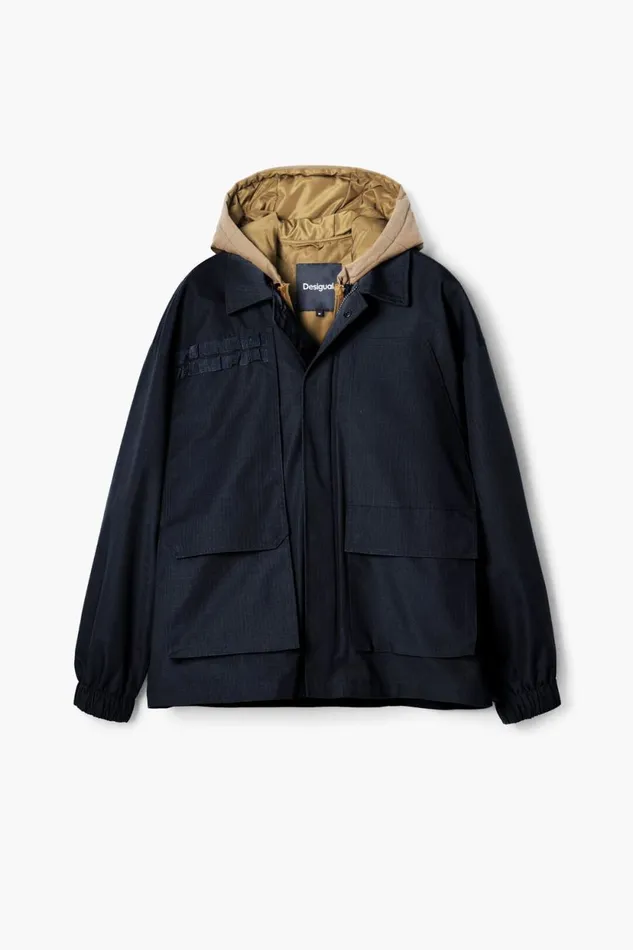 Coats And Jackets Men Desigual Windbreaker With A Hood Black