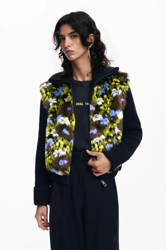 Coats And Jackets Women Desigual Combined Floral Jacket Black