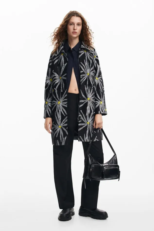 Coats And Jackets Women Desigual Daisy Print Coat Black