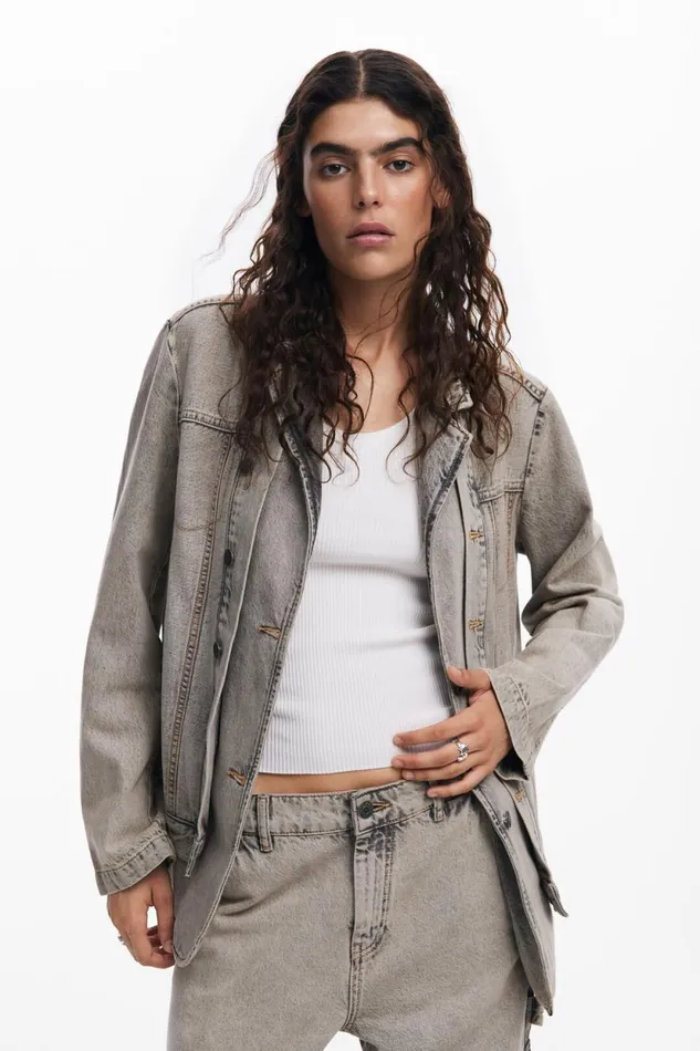 Coats And Jackets Women Desigual Distressed Denim Blazer Black