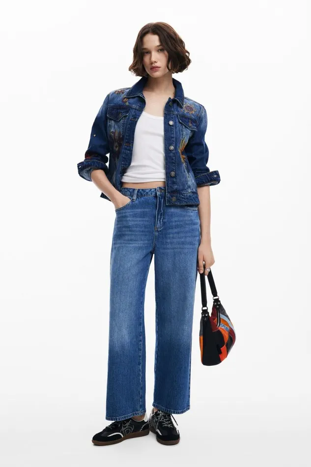 Coats And Jackets Women Desigual Floral Trucker Denim Jacket Blue