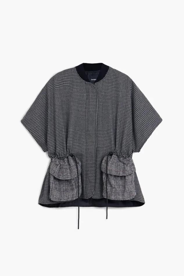 Coats And Jackets Women Desigual Houndstooth Poncho Black