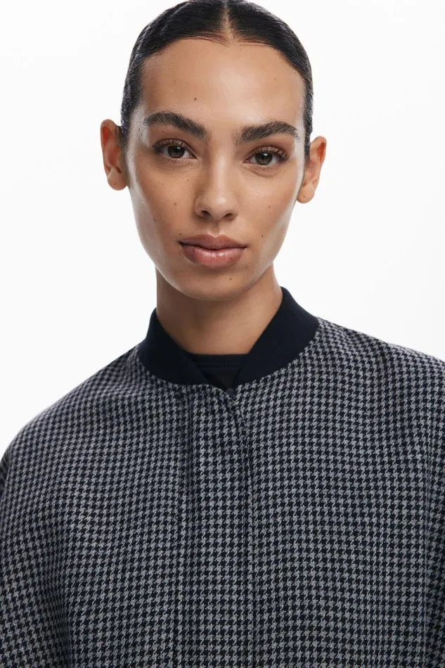 Coats And Jackets Women Desigual Houndstooth Poncho Black