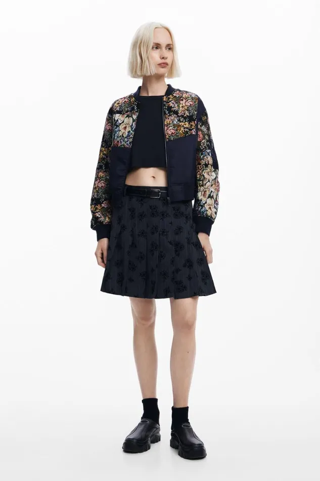 Coats And Jackets Women Desigual Printed Bomber Jacket Black