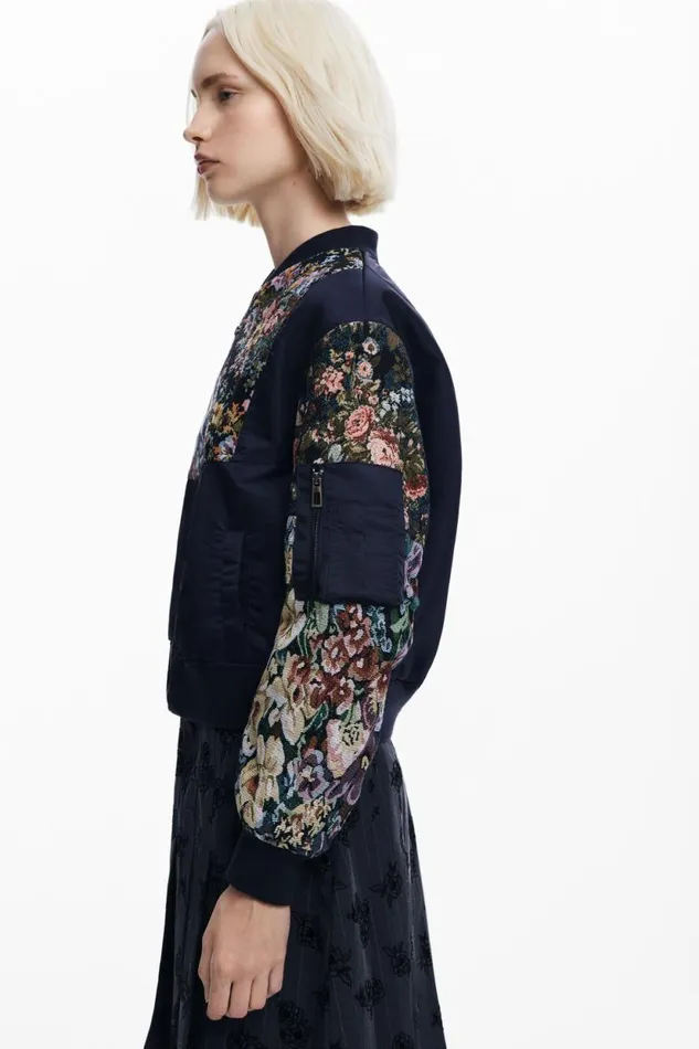 Coats And Jackets Women Desigual Printed Bomber Jacket Black