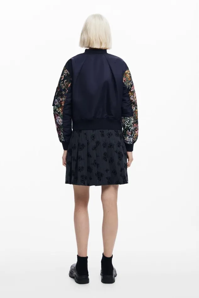 Coats And Jackets Women Desigual Printed Bomber Jacket Black