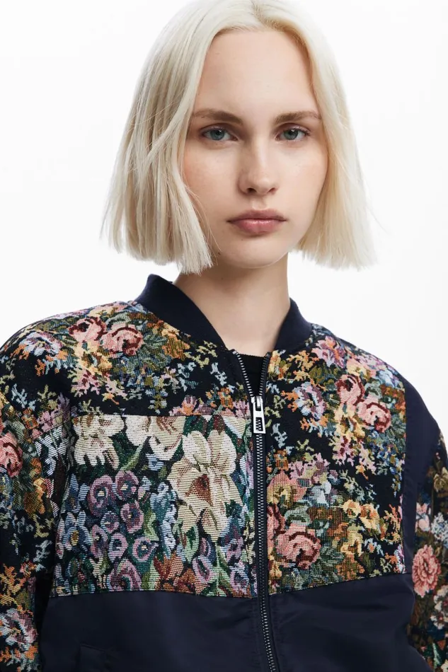 Coats And Jackets Women Desigual Printed Bomber Jacket Black