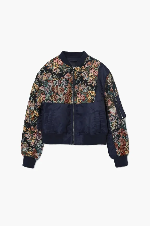 Coats And Jackets Women Desigual Printed Bomber Jacket Black