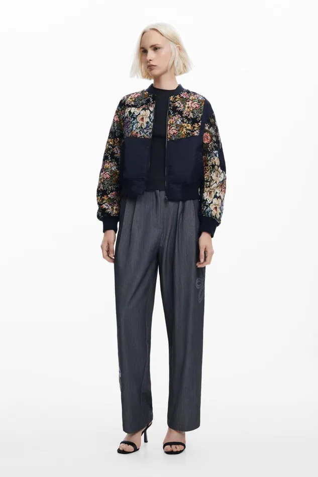 Coats And Jackets Women Desigual Printed Bomber Jacket Black