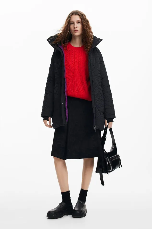 Coats And Jackets Women Desigual Textured Padded Coat Black