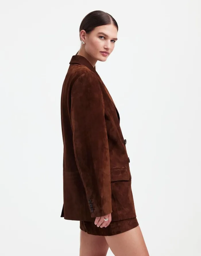Coats Jackets Women Madewell Alexa Chung For Madewell DoubleBreasted Blazer In Suede Dark Roast Suede