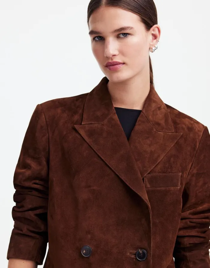 Coats Jackets Women Madewell Alexa Chung For Madewell DoubleBreasted Blazer In Suede Dark Roast Suede