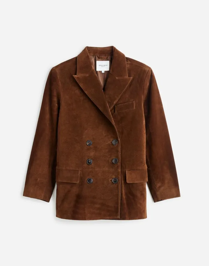 Coats Jackets Women Madewell Alexa Chung For Madewell DoubleBreasted Blazer In Suede Dark Roast Suede