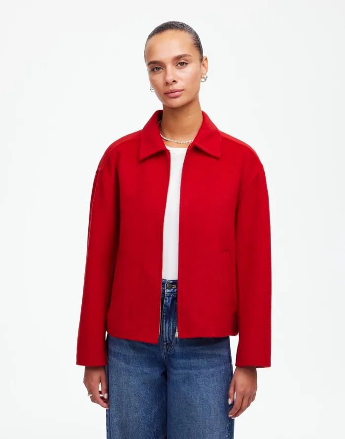 Coats Jackets Women Madewell DoubleFaced RoundedSleeve Jacket Bright Cherry